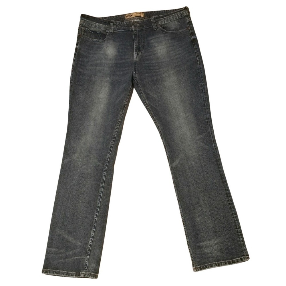 Seven7 Mens Size 38x34 Blue Jeans Straight Fit Medium Wash Whiskers Denim NEW